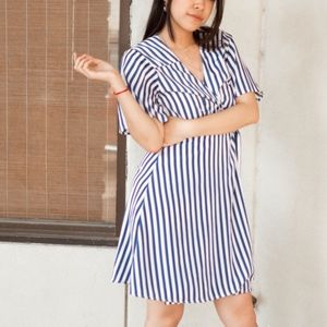 Anthropologie Blue and White Striped Wrap Dress
